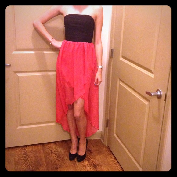 High-low, pink and black dress