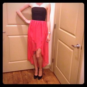 High-low, pink and black dress