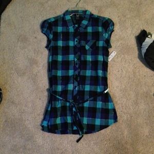 Plaid blue, light blue and purple shirt