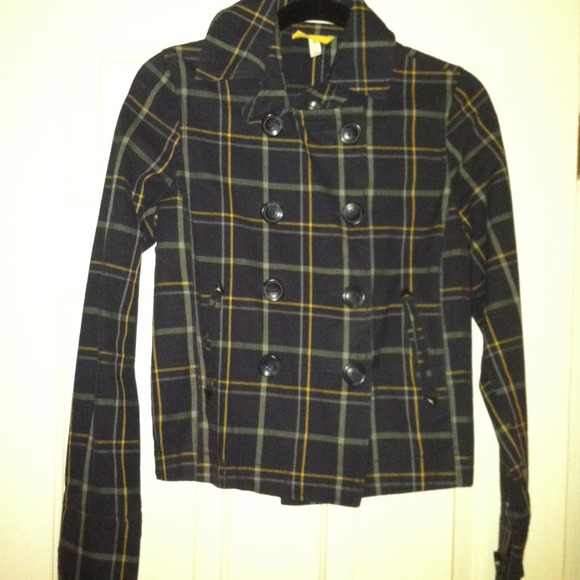 Plaid double breasted canvas jacket
