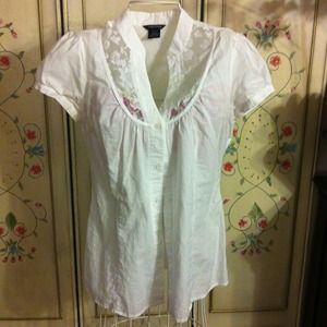 White lace button down top