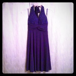 Navy Blue Cocktail Dress with Rhinestone Detail