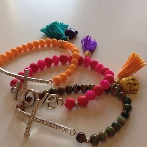 Orange pink and green bracelets