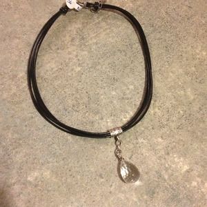 Silpada black leather w/crystal tear drop necklace