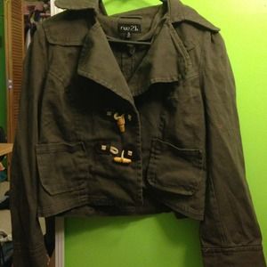 Brown buckle jacket.