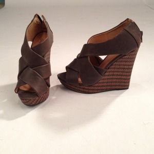 Brown leather wedges