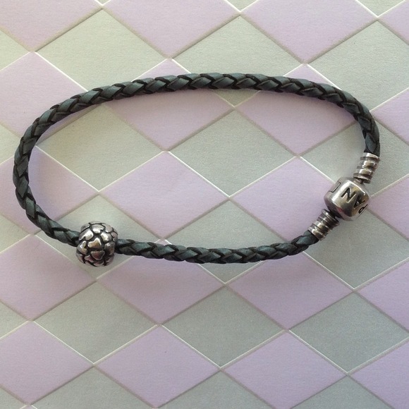 Pandora Woven Leather Charm Bracelet w/ Love Charm