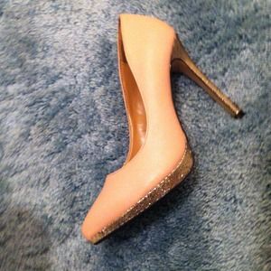 Nude stilettos with gold trim