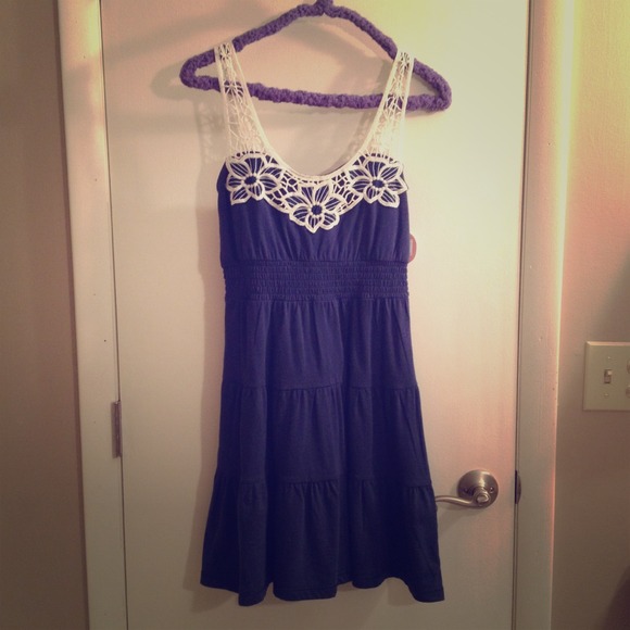 Navy Blue SO Crochet Appliqué Dress
