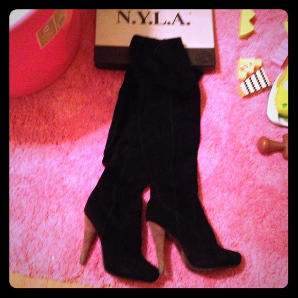 NYLA lightly worn black suede over the knee boot