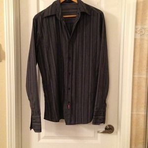Men's black with grey pinstripe button up shirt