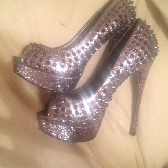 Silver glitter spiked heels