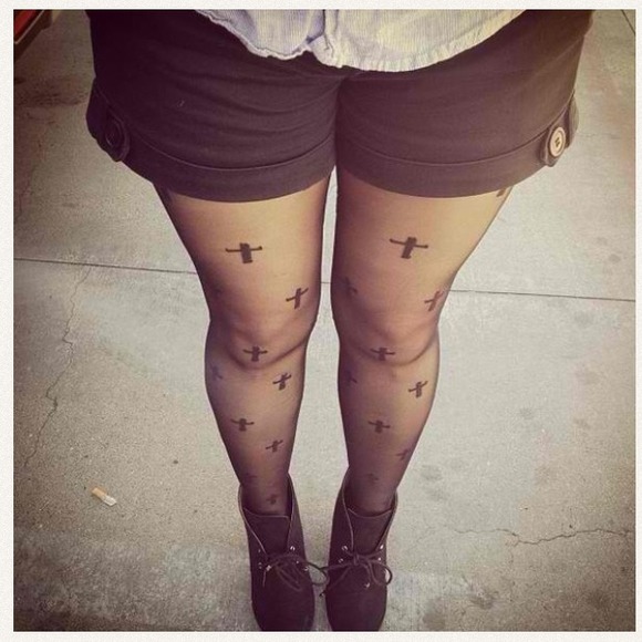 Cross print tights