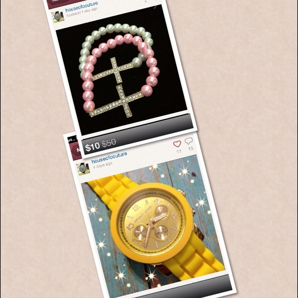 Bundle yellow watch & cross bracelets
