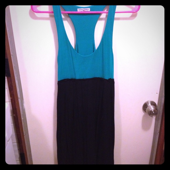 Short teal and black dress