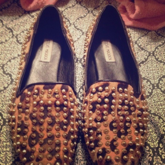 Steve Madden Leopard/ Gold Spiked Loafers