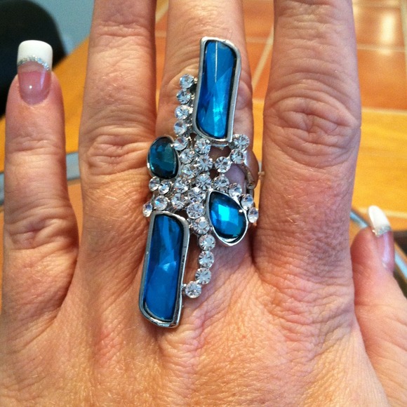 Faux turquoise and diamond costume ring stretch