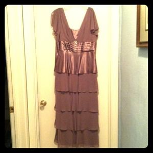 Champagne Organza type, v neck, layered bottom