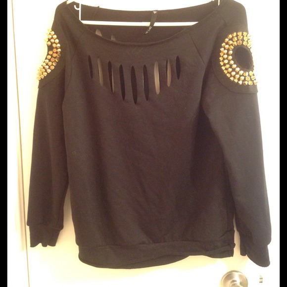 SOLD!!!!!! Ripped studded shoulder black sweater