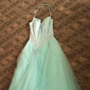 Teal with purple sequin prom dress