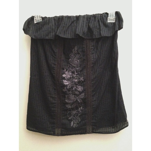 Strapless Ruffle Top with Flower Detail - Picture 2 of 2