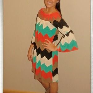 Chevron Print Off the Shoulders Dress