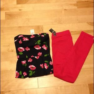 Hollister jeggings+ strapless top bundle.