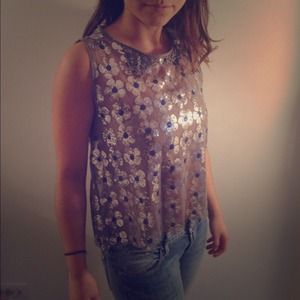 Daisy Sequined Tank with Lace Collar