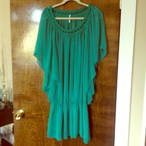 Turquoise chiffon dress.