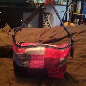 Small Holiday Pink Patchwork Coach purse