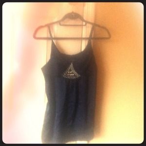 Embroidered silk navy party top