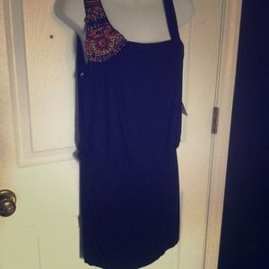 Black one shoulder beaded dress