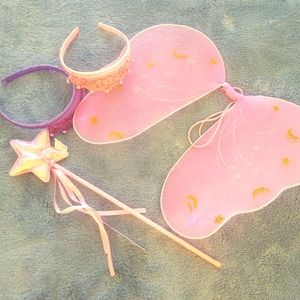 Girls headband tiara, fairy wand and wings.