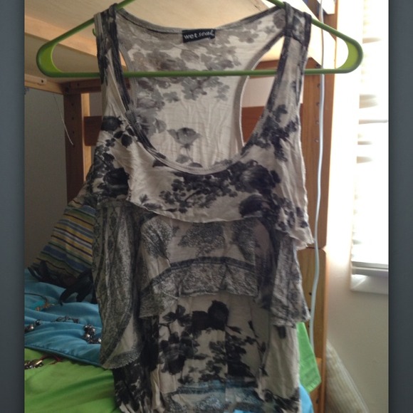 Wet seal layered gray top