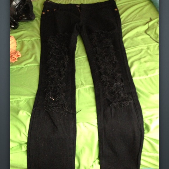 Punk black shredded front pants