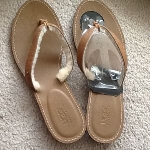 Ugg brown leather flip flops
