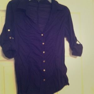 TRADED Express navy rouched button up