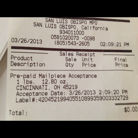 Shipping Receipt for Sweater Bundle