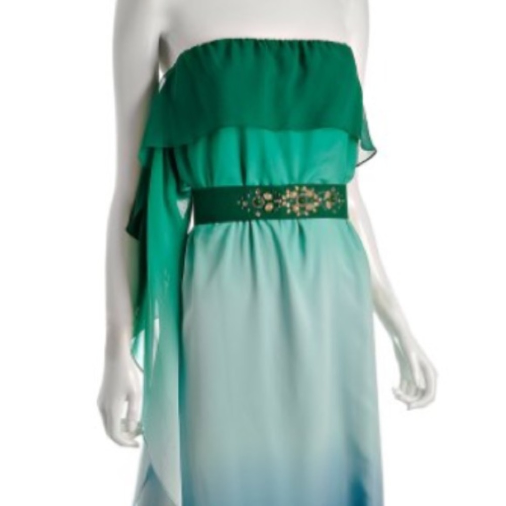 BCBG Strapless chifon green dress 4 petite