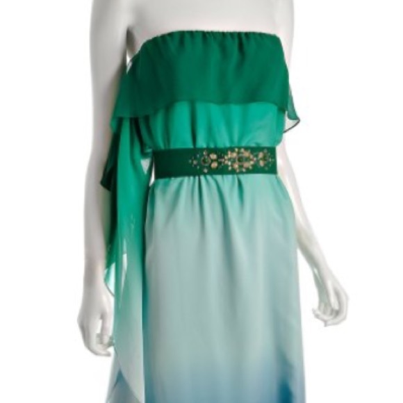BCBG Strapless chifon green dress 4 petite - Picture 1 of 5