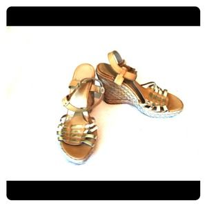 Stuart Weitzman gold wedges