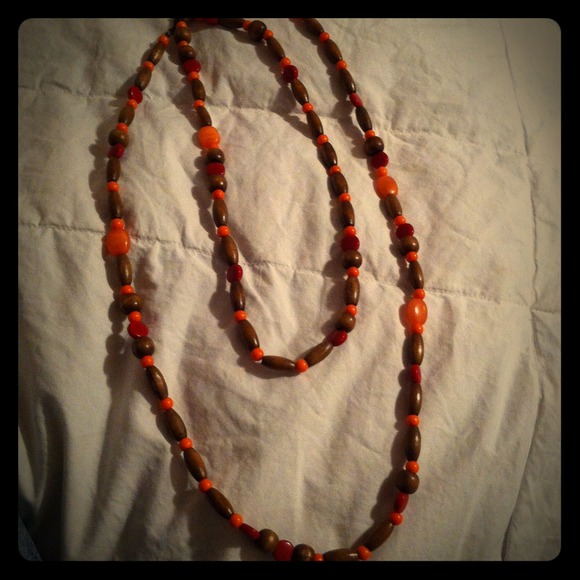 Brown, red, and orange double necklace