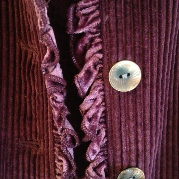 J.Jill- a soft burgundy cord jacket w/ velvet trim - Picture 2 of 4
