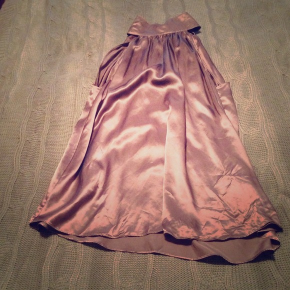 Dark grey silk halter with tie in back.