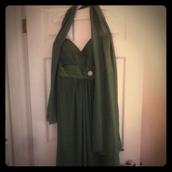 Long Chiffon Kelly Green Gown Size 14