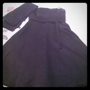 Cute classic black strapless dress with shawl