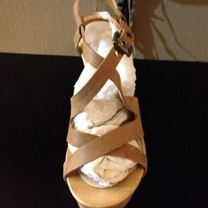 Guess wedge leather sandal, worn once