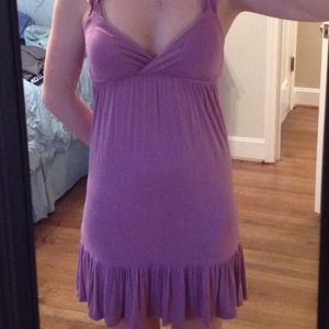 Purple cotton dress with ruffle sleeves