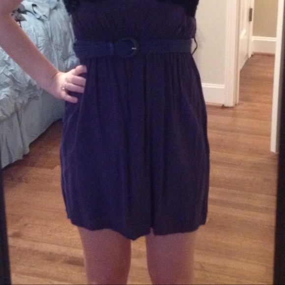 Blue belted short dress with rosettes on chest - Picture 3 of 3