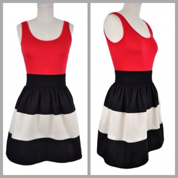 Red Black & White Dress S M L